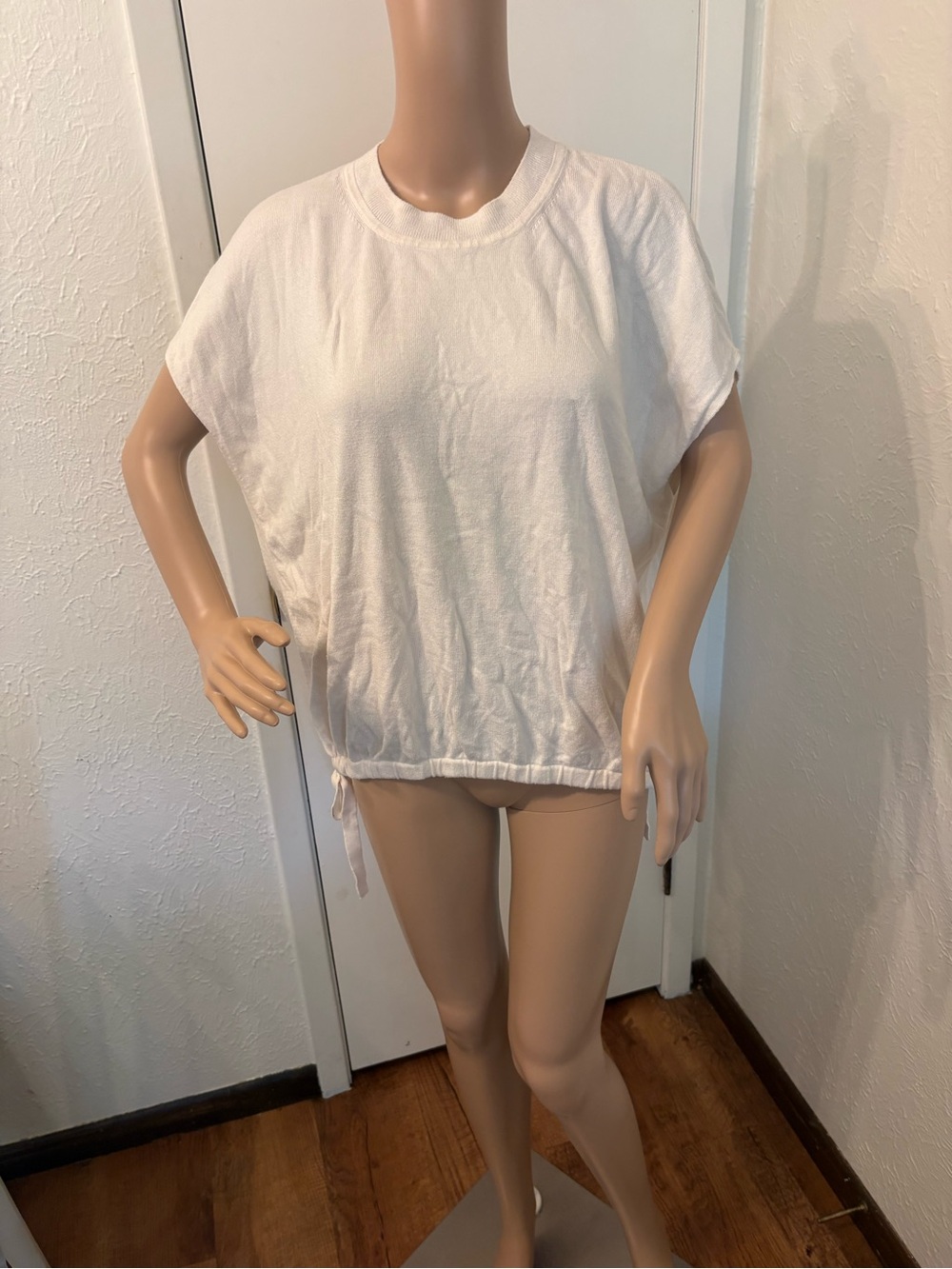 Women's White Casual Short-Sleeve Drawstring Top